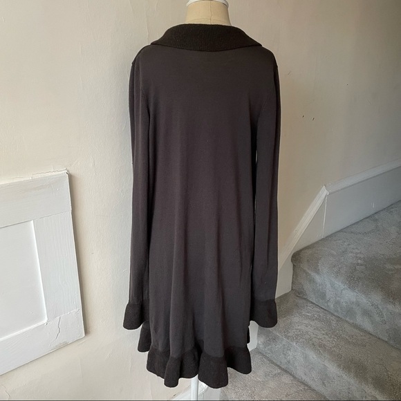 Twinset Twin-Set Brown Ruffle Front Brown Wool Button Front Long Cardigan Duster - Picture 3 of 6